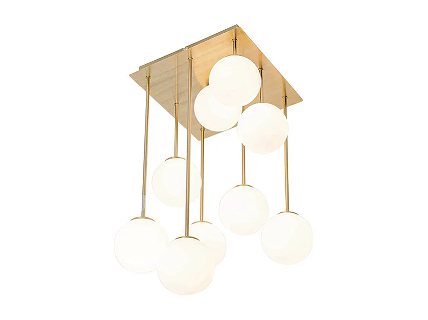 Plafonnier moderne doré avec verre opale 9 lumières - Athènes