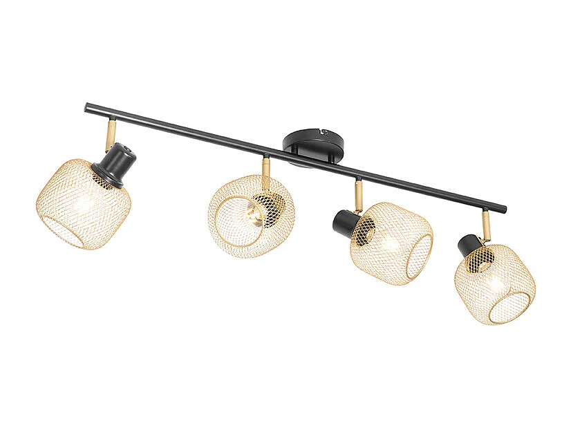 Spot industriel noir avec 4 lumières dorées - Bliss Mesh