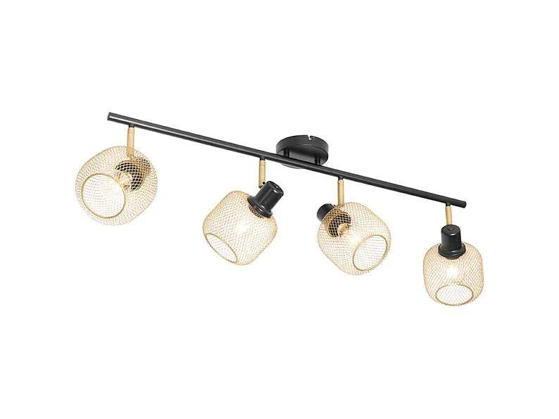 Spot industriel noir avec 4 lumières dorées - Bliss Mesh