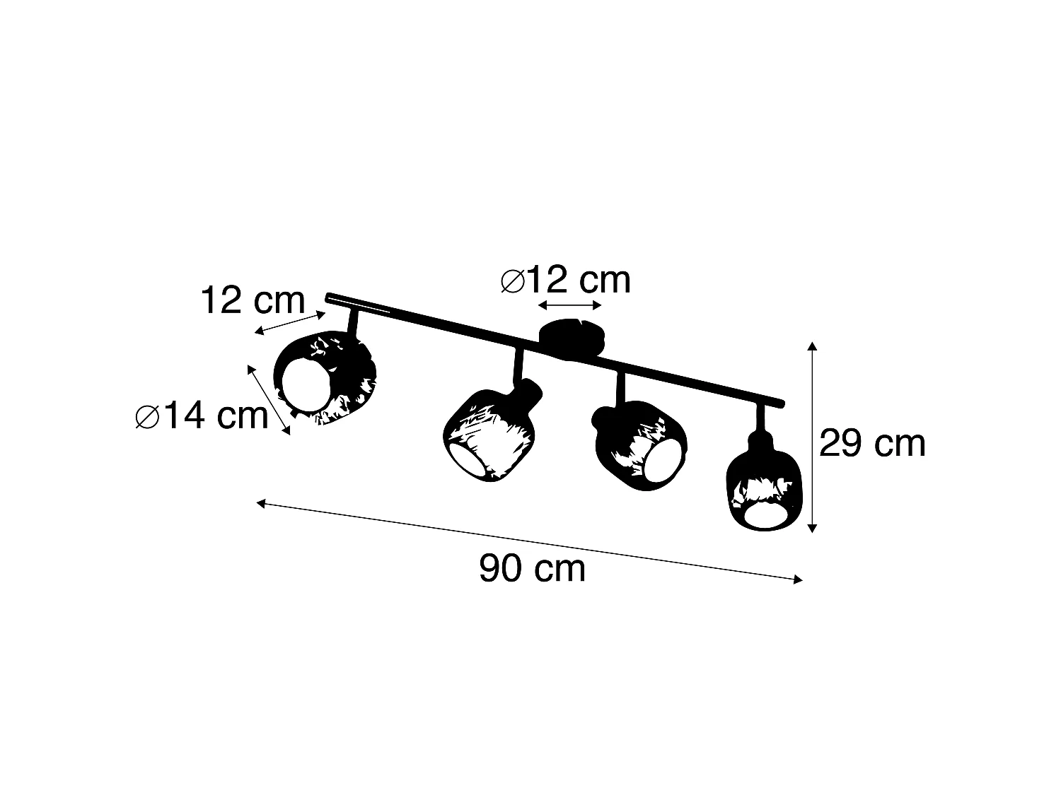Spot industriel noir avec or 4 lumières - Bliss Mesh