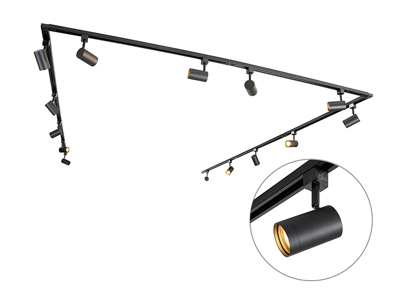 Système sur rail moderne monophasé avec 14 spots noirs - Jeana