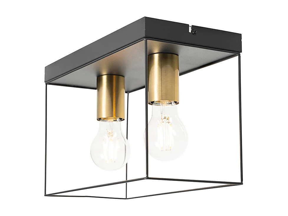 Plafonnier minimaliste noir avec or 2 lumières - Kodi