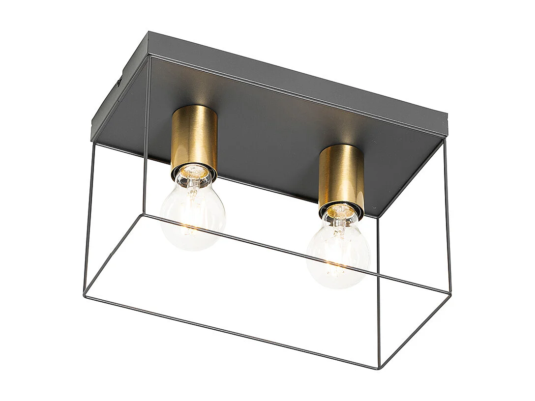 Plafonnier minimaliste noir avec or 2 lumières - Kodi