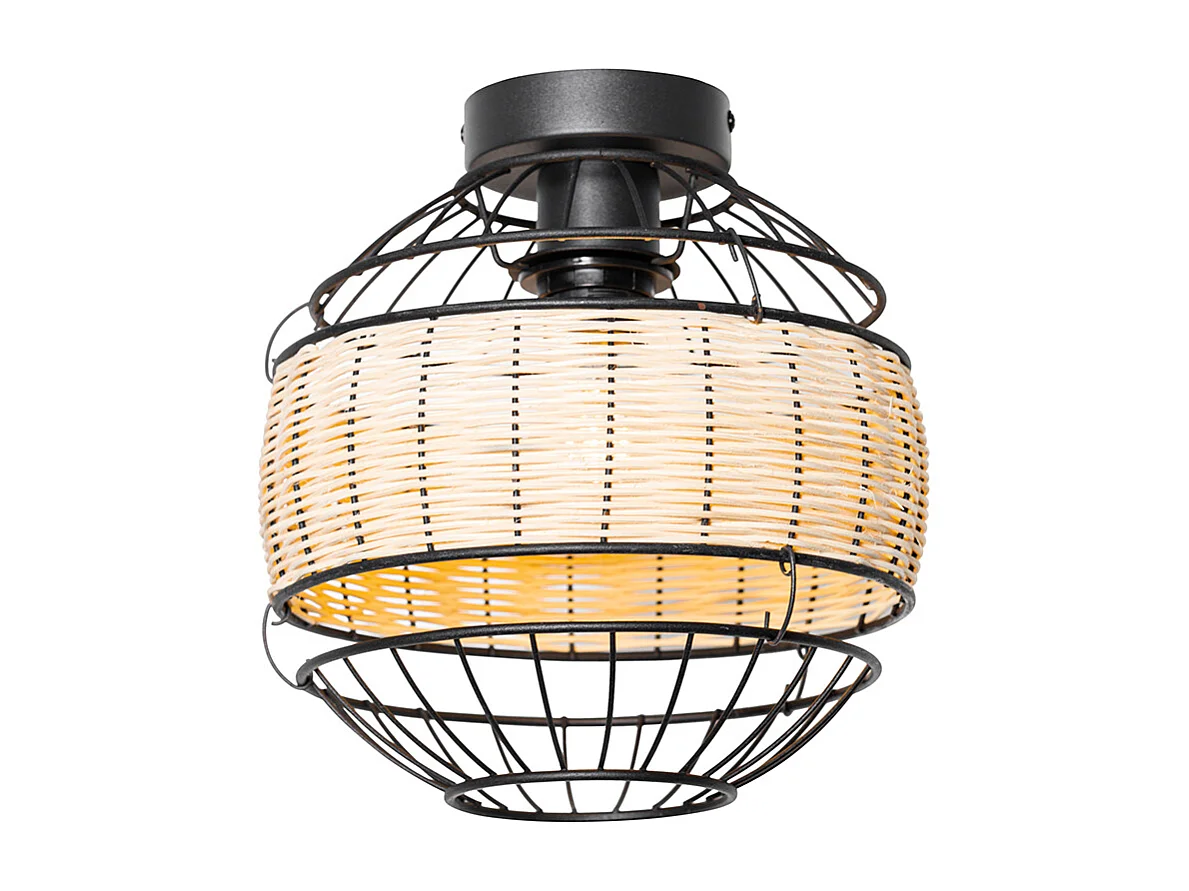 Plafonnier oriental noir avec rotin 25 cm - Emir