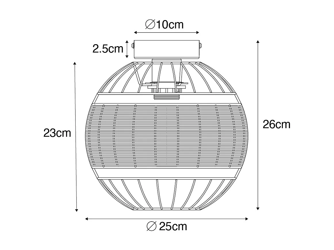 Plafonnier oriental noir avec rotin 25 cm - Emir