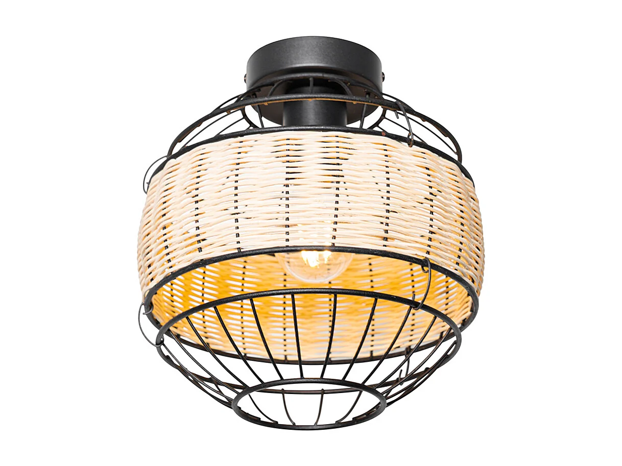 Plafonnier oriental noir avec rotin 25 cm - Emir