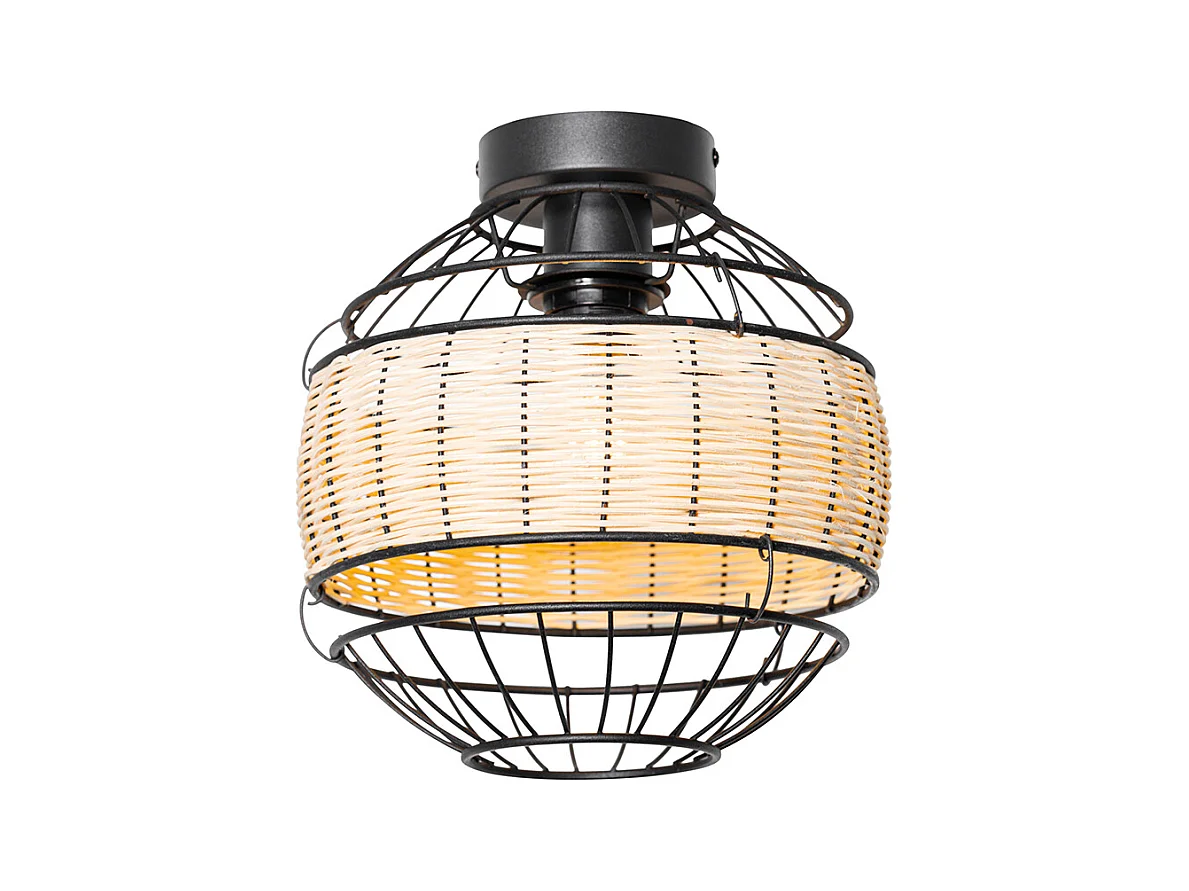 Plafonnier oriental noir avec rotin 25 cm - Emir
