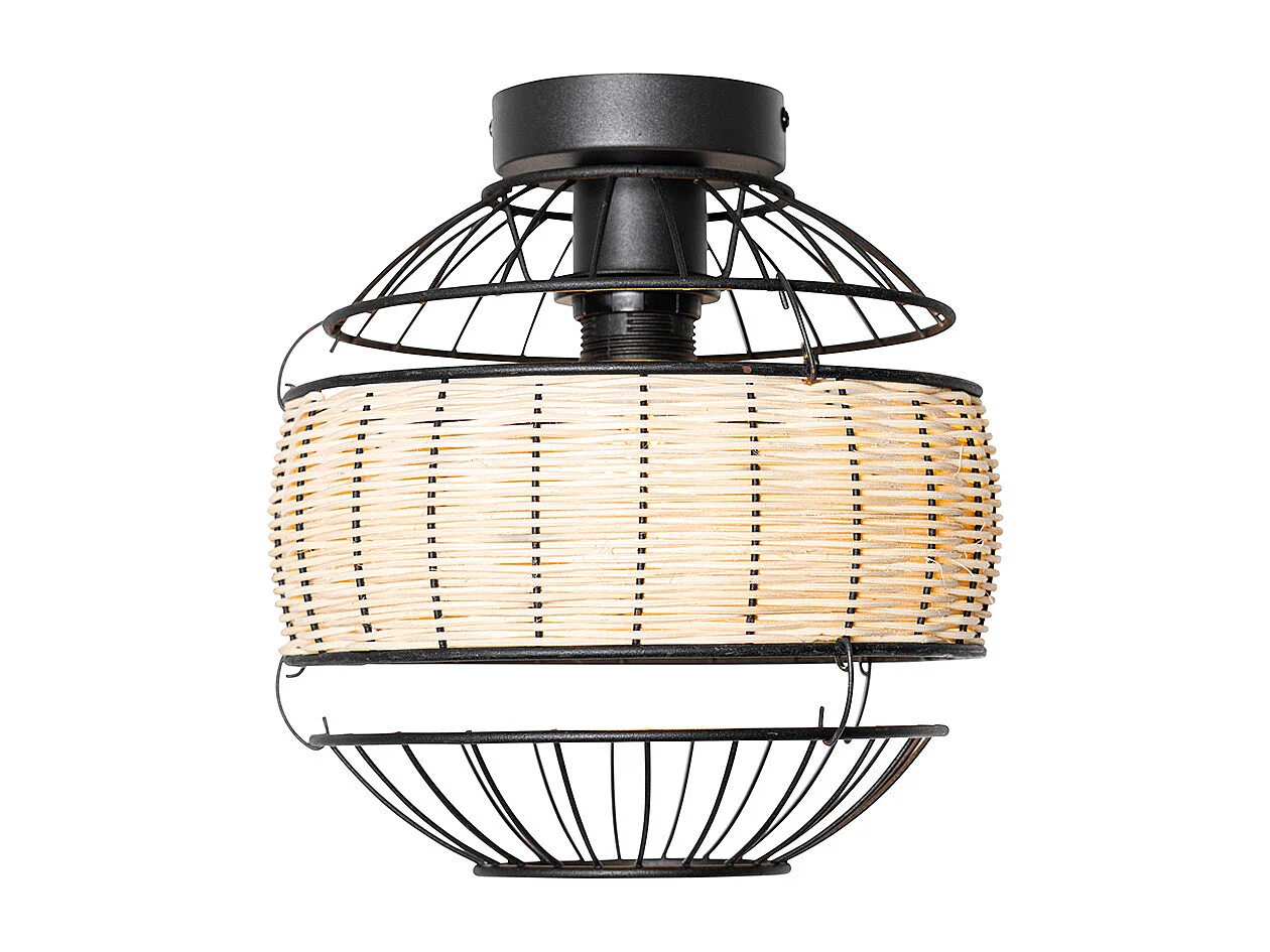 Plafonnier oriental noir avec rotin 25 cm - Emir