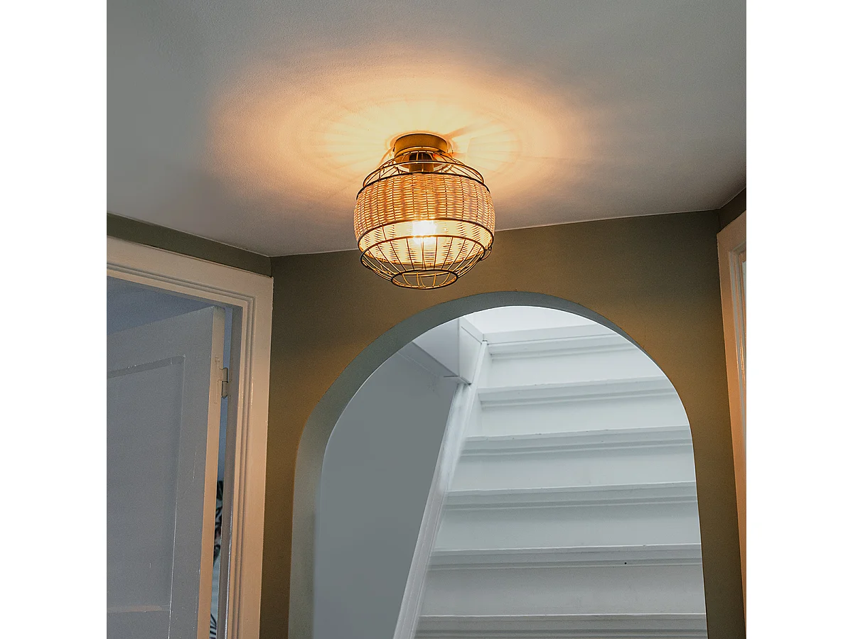 Plafonnier oriental noir avec rotin 25 cm - Emir