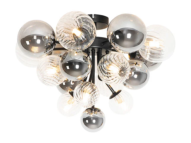 Plafonnier noir avec verre fumé et transparent 10 lumières - Bonnie