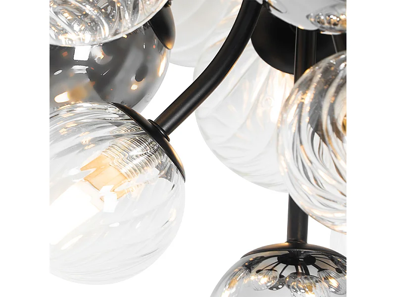 Plafonnier noir avec verre fumé et transparent 10 lumières - Bonnie