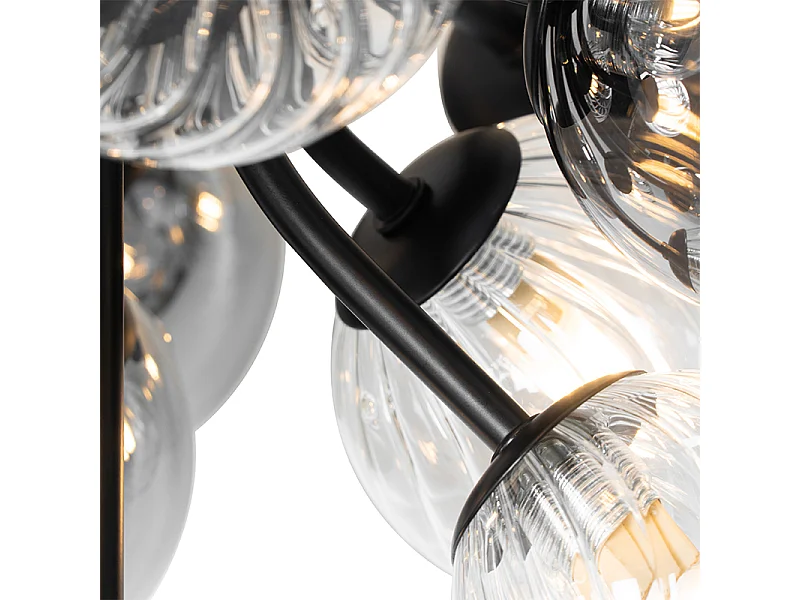 Plafonnier noir avec verre fumé et transparent 10 lumières - Bonnie