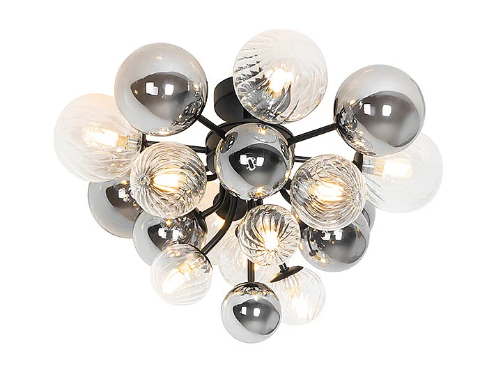 Plafonnier noir avec verre fumé et transparent 10 lumières - Bonnie