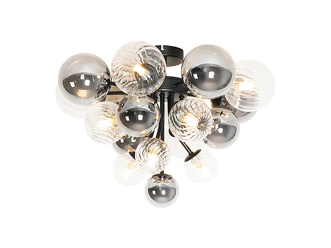 Plafonnier noir avec verre fumé et transparent 10 lumières - Bonnie