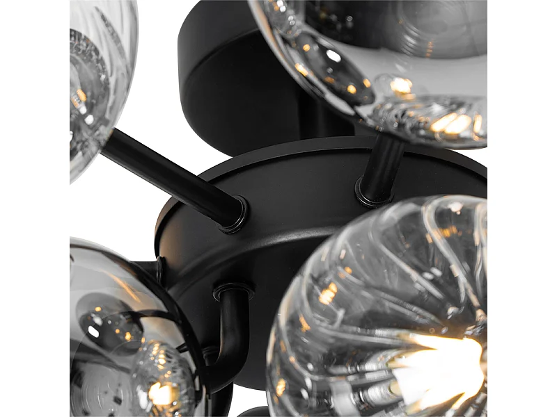 Plafonnier noir avec verre fumé et clair 10 lumières - Bonnie