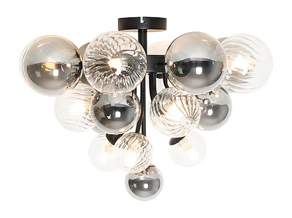 Plafonnier noir avec verre fumé et clair 10 lumières - Bonnie