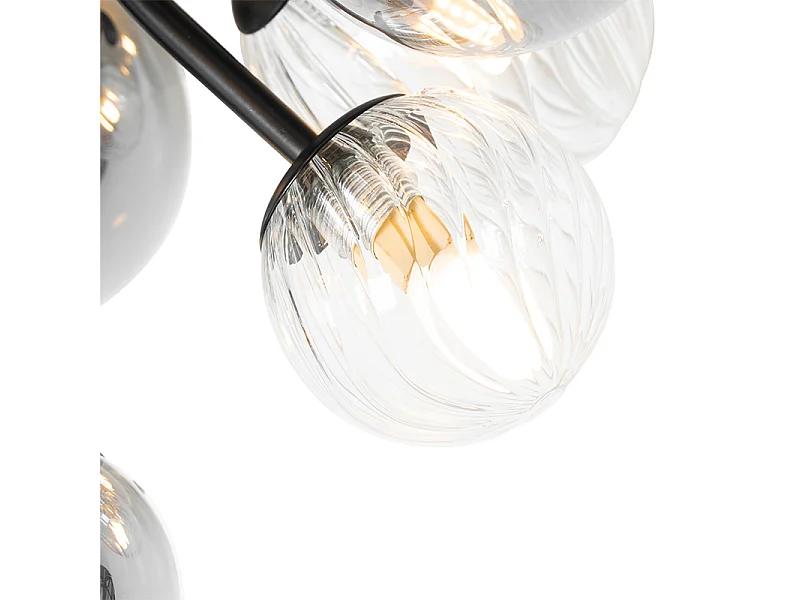 Plafonnier noir avec verre fumé et clair 10 lumières - Bonnie