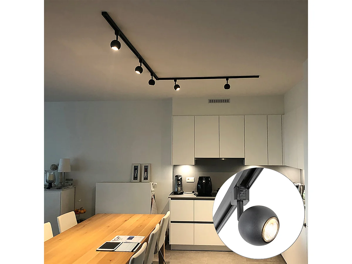 Système sur rail moderne noir 5 lumières monophasé - Gissi