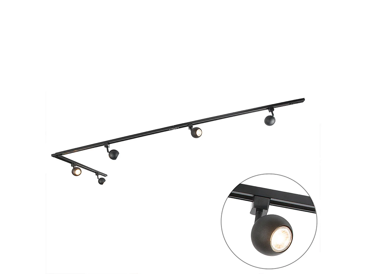 Système sur rail moderne noir 5 lumières monophasé - Gissi