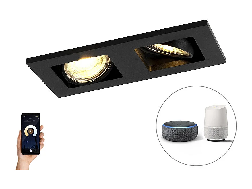 Spot encastrable intelligent moderne noir incluant 2 Wifi GU10 - Qure