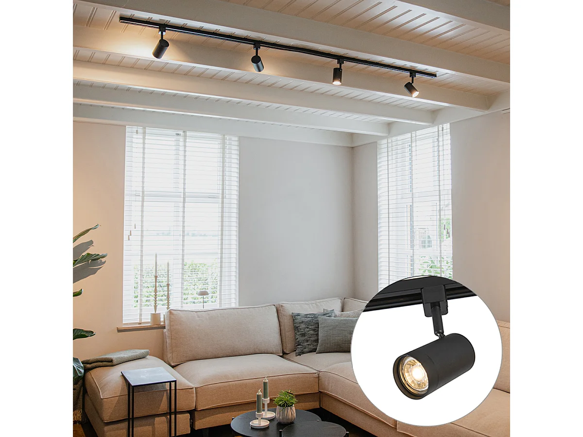 Système sur rail moderne monophasé avec 4 spots noirs - Jeana