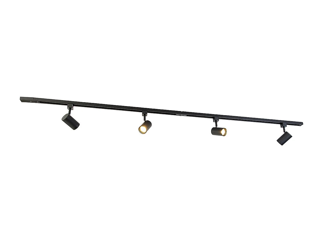 Système d'éclairage sur rail monophasé moderne avec 4 spots noirs - Iconic Jeana