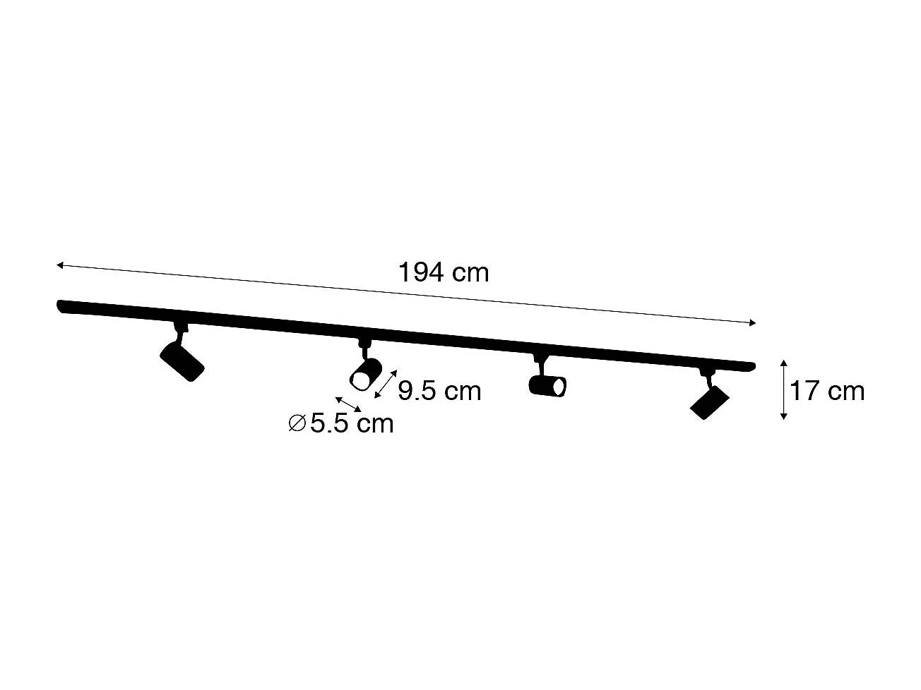 Système d'éclairage sur rail monophasé moderne avec 4 spots noirs - Iconic Jeana