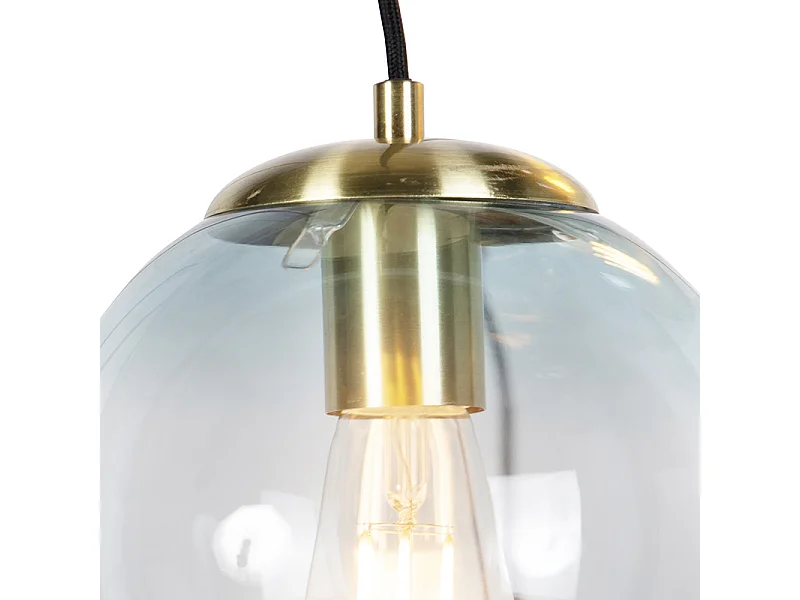 Suspension Art Déco en laiton avec verre bleu 7 lumières - Pallon