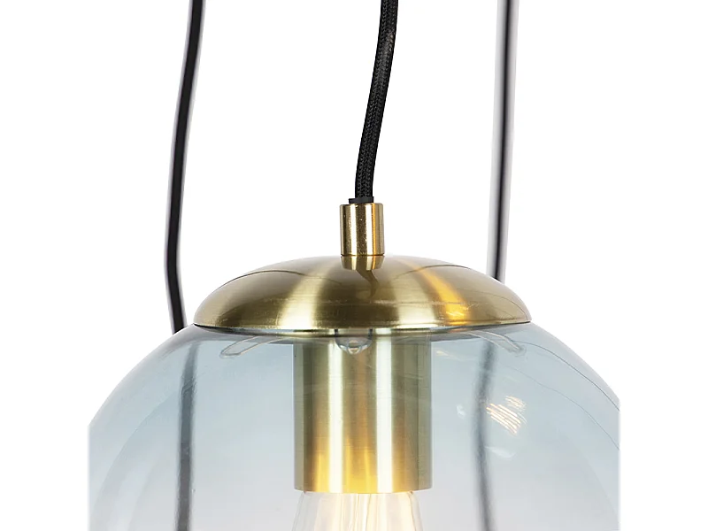 Suspension Art Déco en laiton avec verre bleu 7 lumières - Pallon