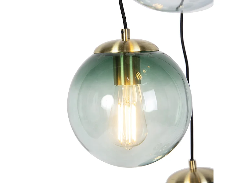 Suspension Art Déco en laiton avec verre bleu 7 lumières - Pallon