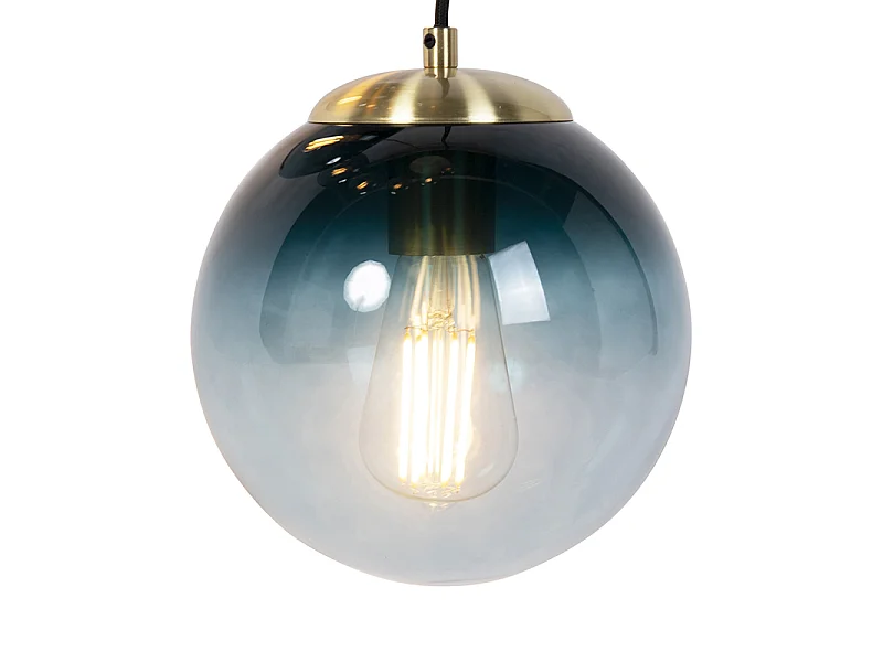 Suspension Art Déco en laiton avec verre bleu 7 lumières - Pallon