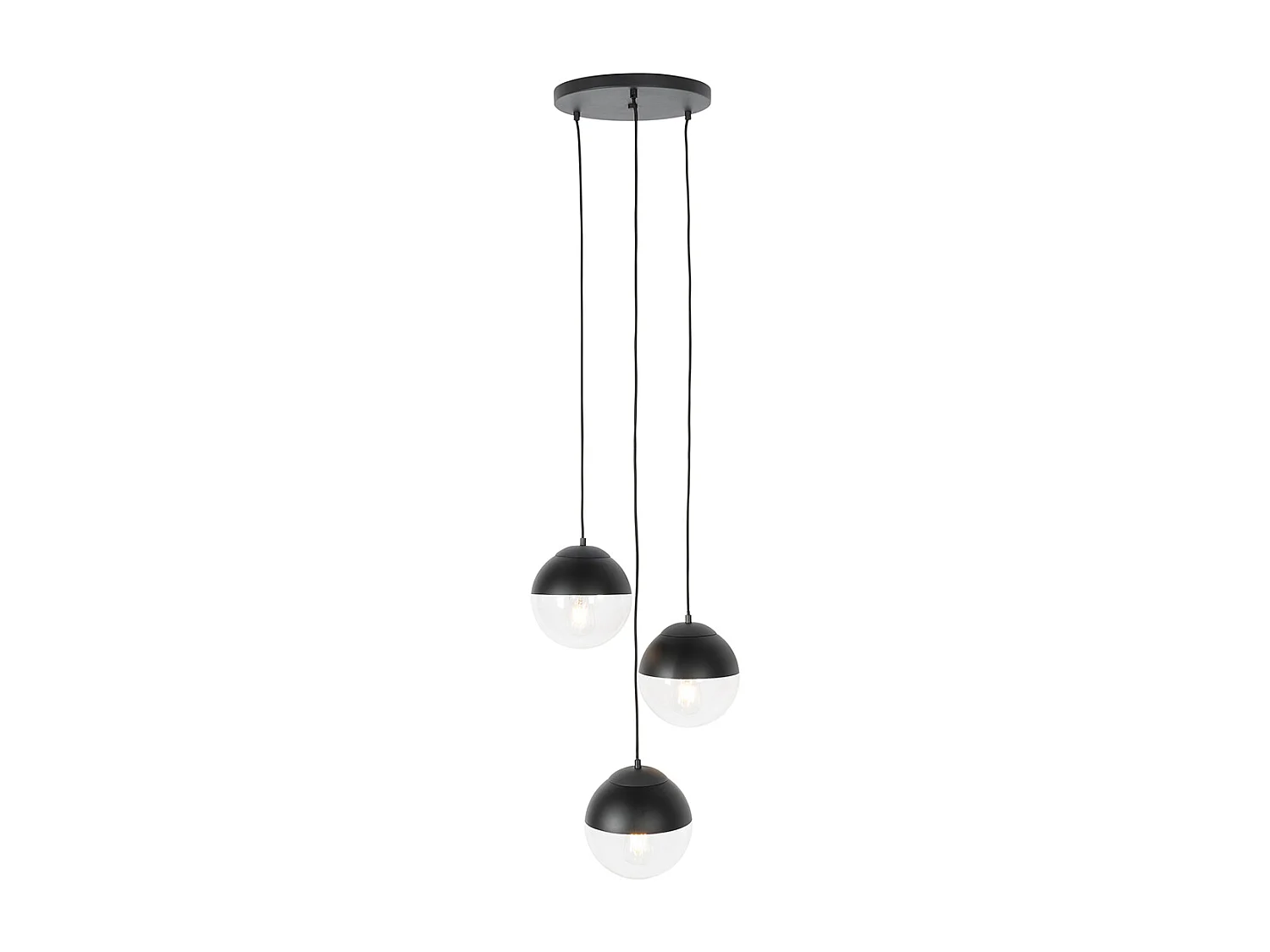 Lampe à suspension rétro noire avec verre clair ronde 3 lumières - Eclipse