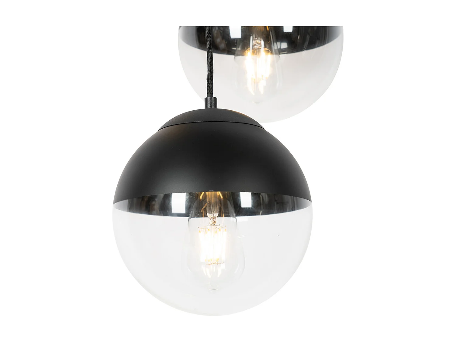 Suspension rétro noire avec verre clair rond 3 lumières - Eclipse