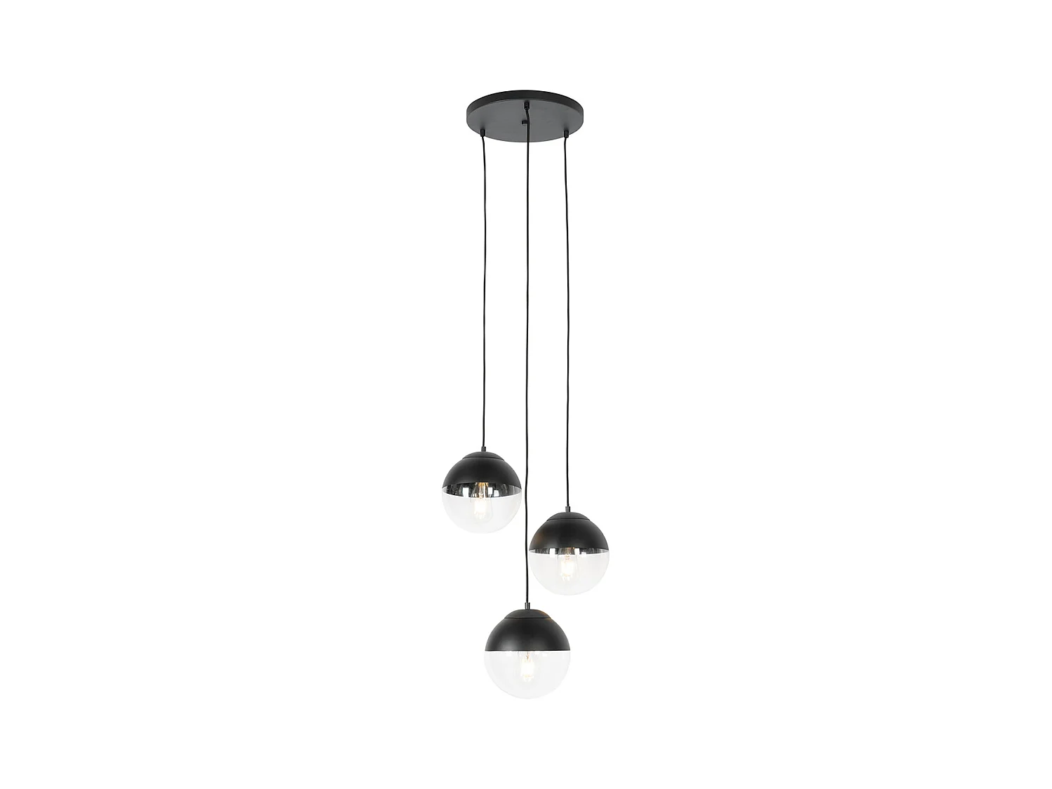 Lampe à suspension rétro noire avec verre clair ronde 3 lumières - Eclipse