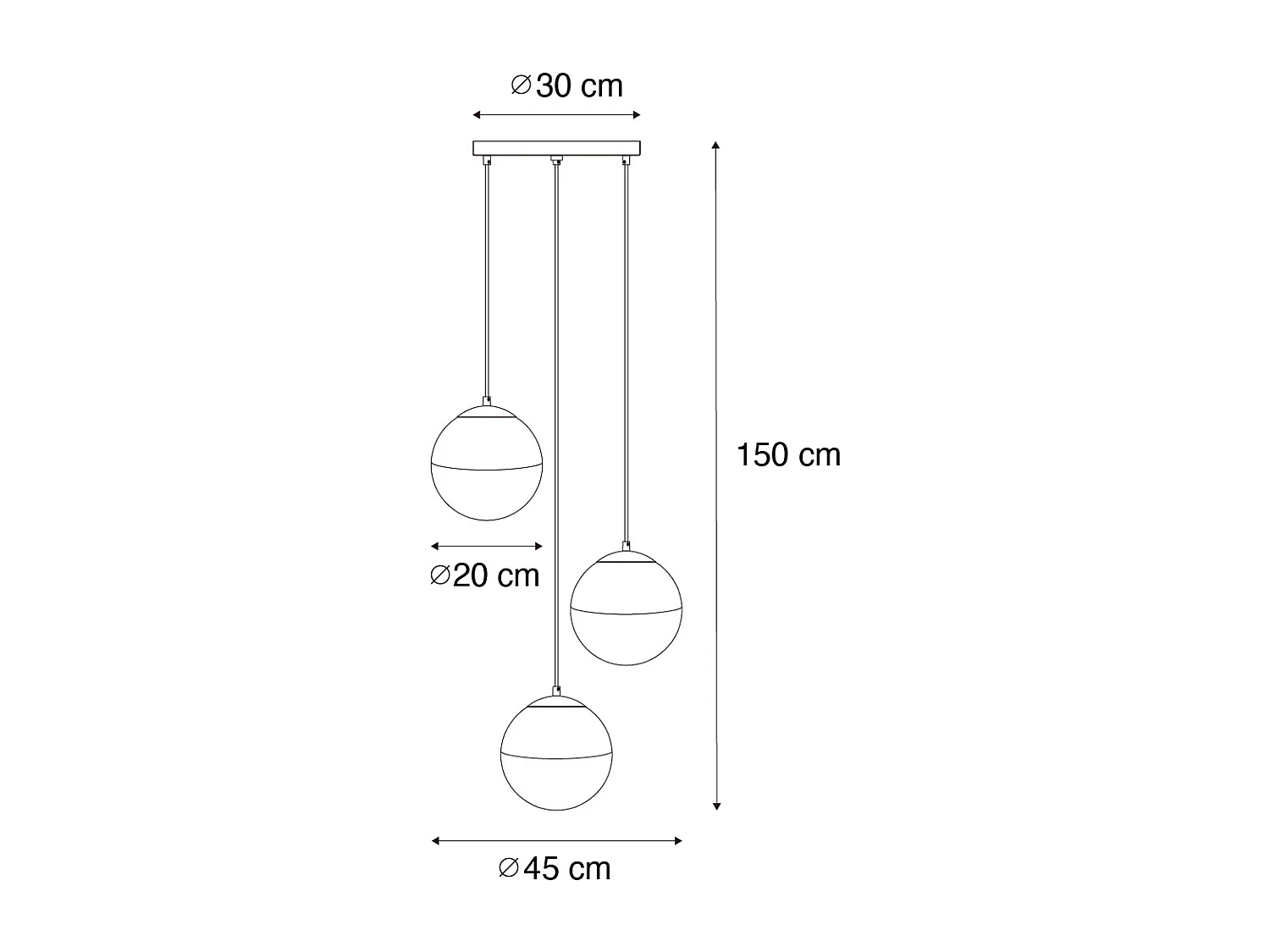 Suspension rétro noire avec verre clair rond 3 lumières - Eclipse