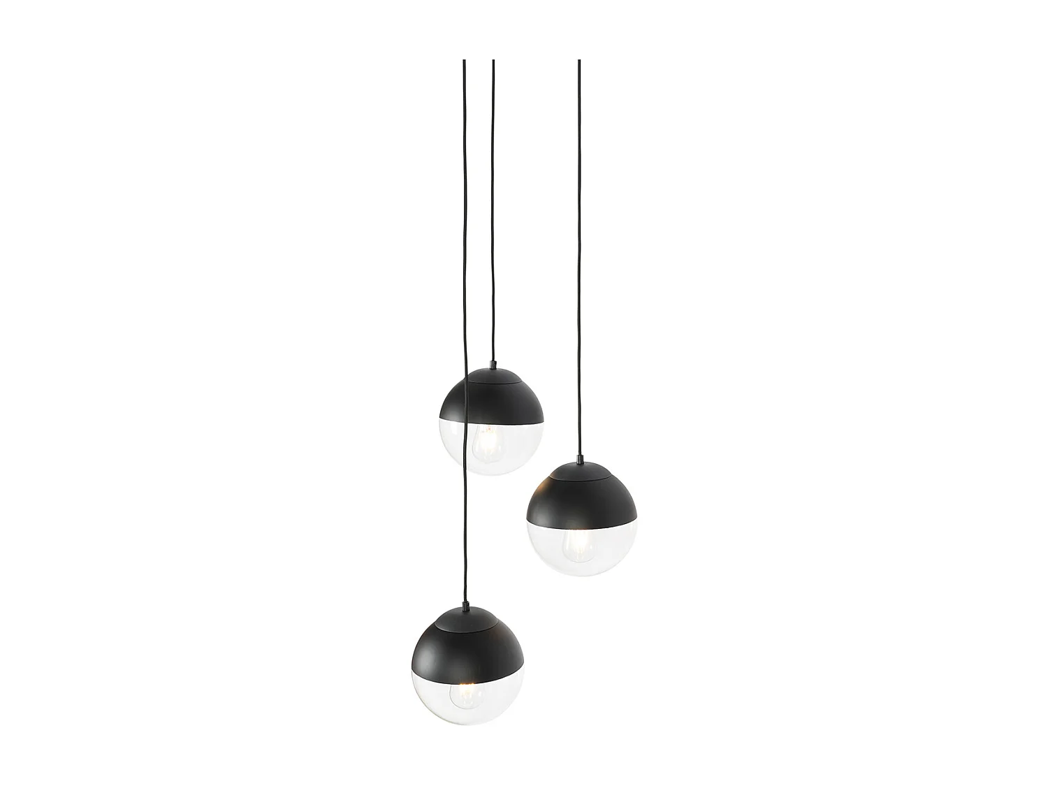 Suspension rétro noire avec verre clair rond 3 lumières - Eclipse