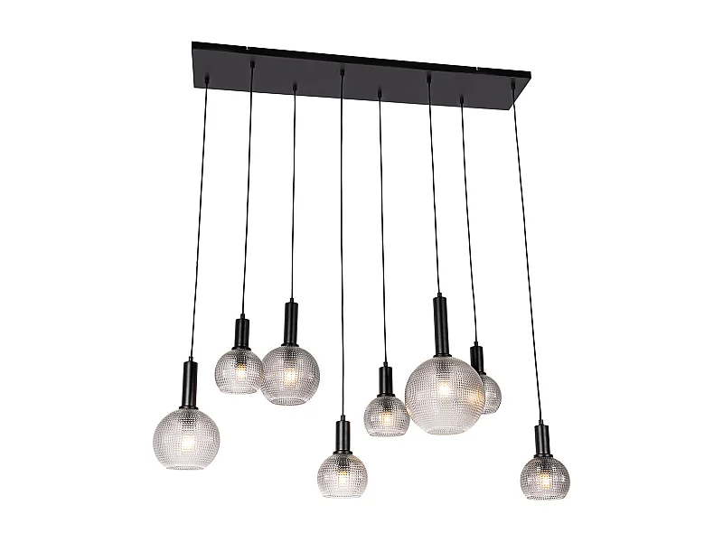 Suspension design noire avec verre fumé 8 lumières - Chico