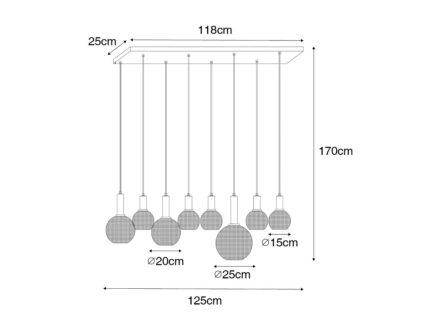Suspension design noire avec verre fumé 8 lumières - Chico