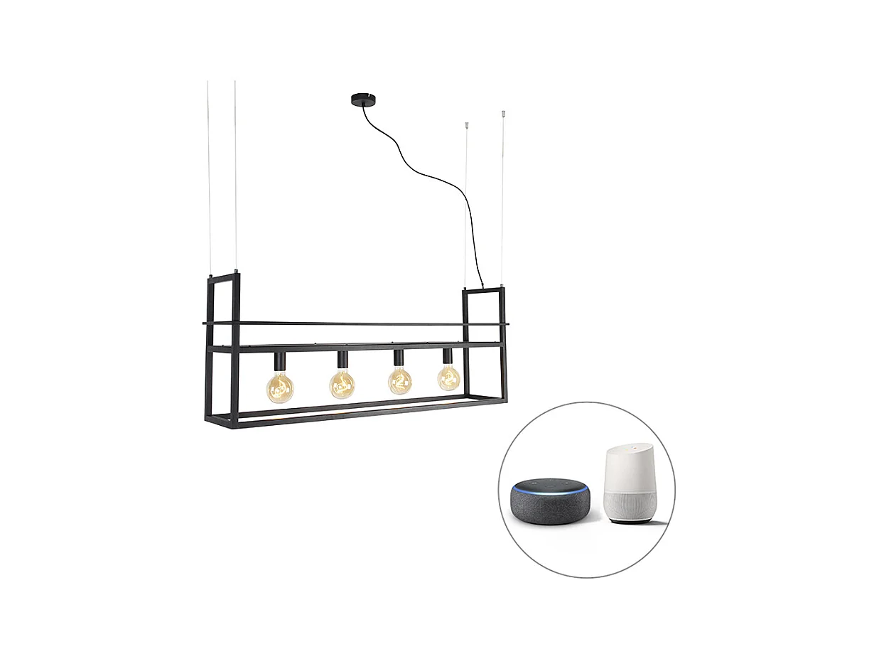 Lampe suspendue intelligente noire avec crémaillère grande 4 lumières avec Wifi G95 - Cage Rack