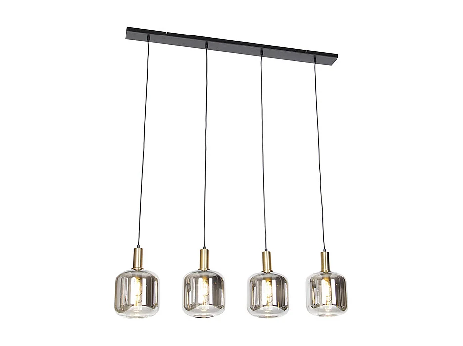 Suspension design noir avec or avec verre fumé 4 lumières - Zuzanna
