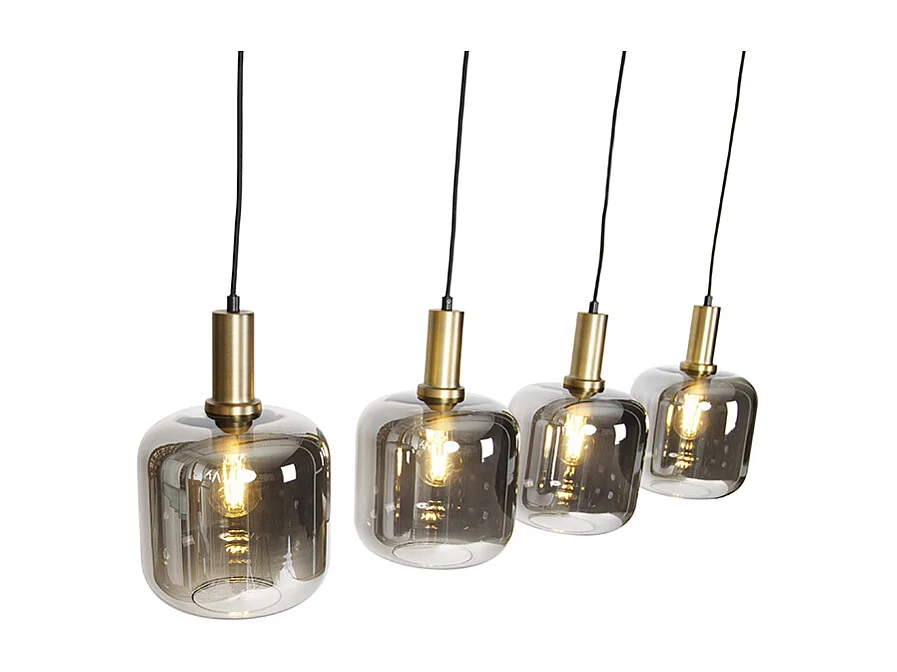 Suspension design noir avec or avec verre fumé 4 lumières - Zuzanna