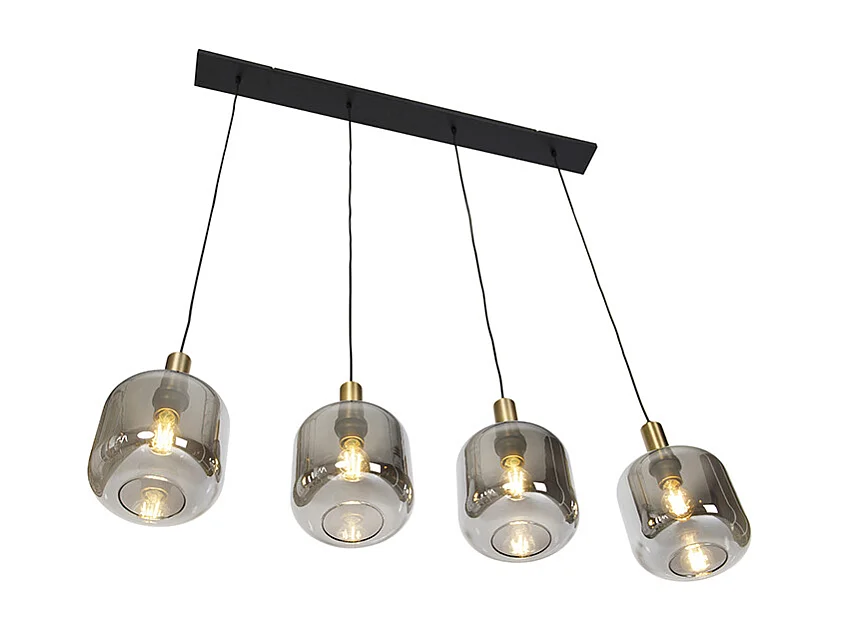 Suspension design noir avec or avec verre fumé 4 lumières - Zuzanna