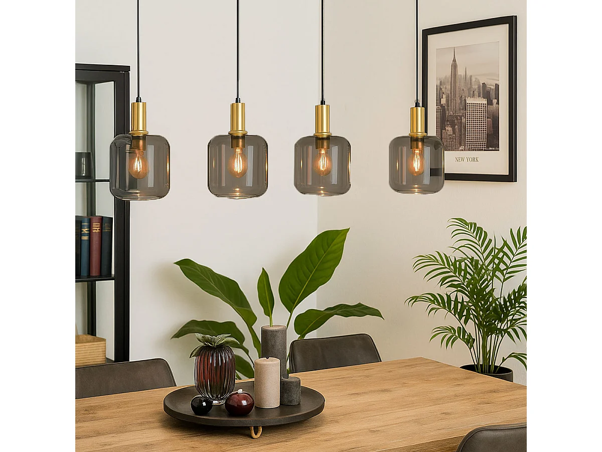 Suspension design noire avec verre doré et fumé 4 lumières - Zuzanna
