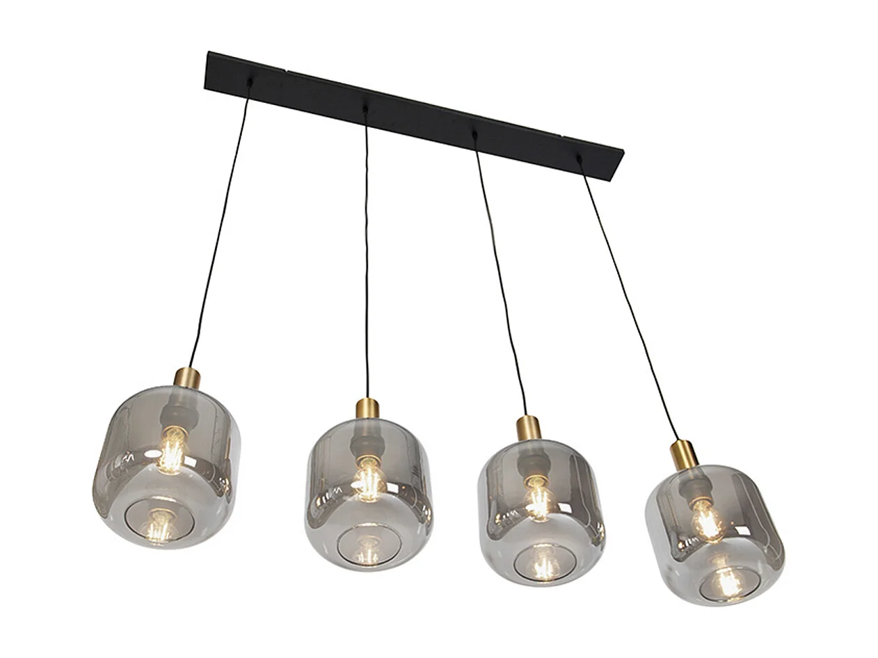 Suspension design noire avec verre doré et fumé 4 lumières - Zuzanna