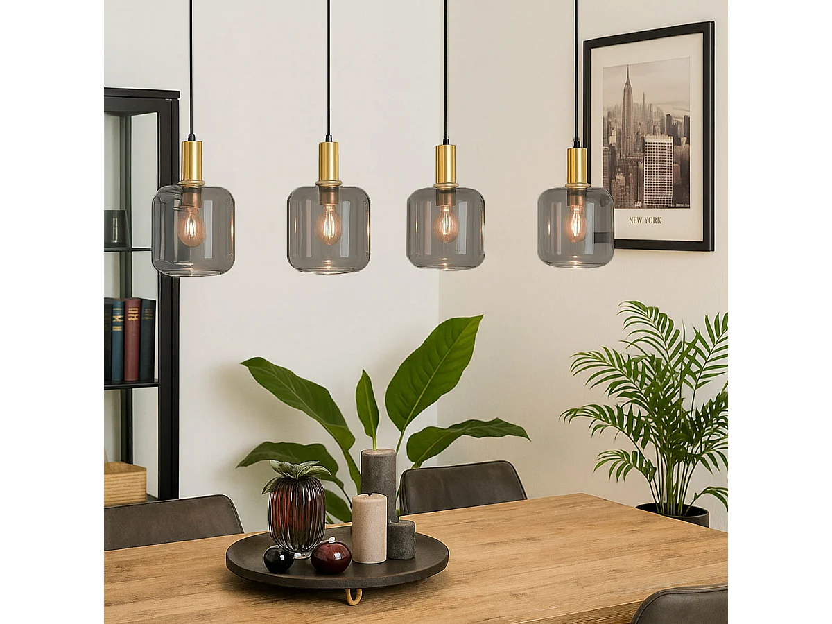 Suspension design noire avec verre doré et fumé 4 lumières - Zuzanna