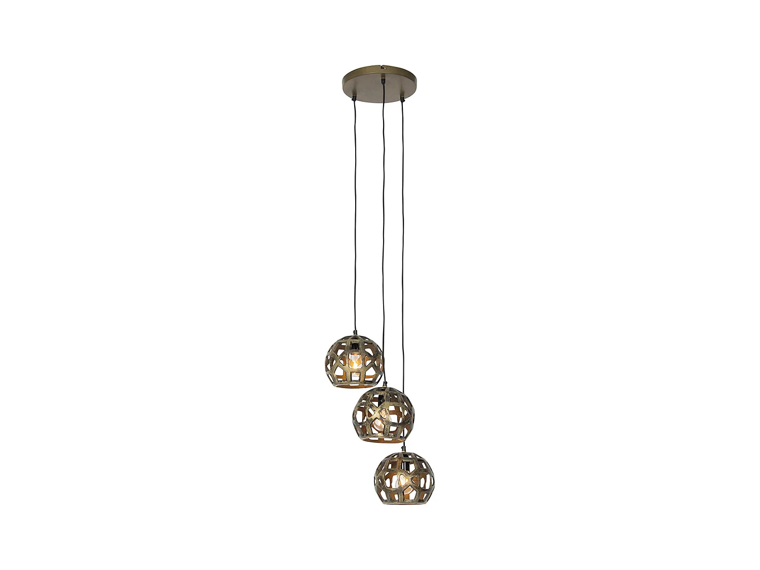 Suspension industrielle or antique ronde 3 lumières - Bobby