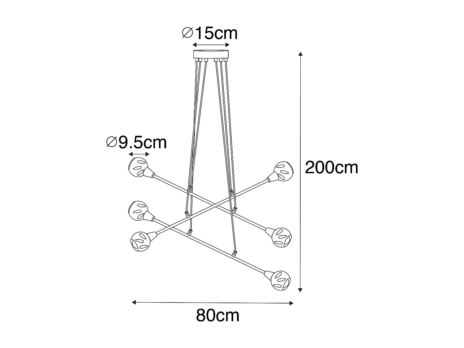 Suspension noire avec laiton et verre fumé 6 lumières - Vidro