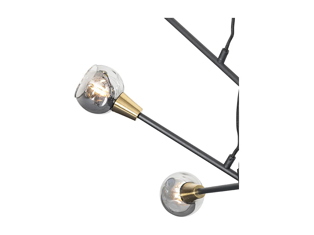 Suspension noire avec laiton et verre fumé 6 lumières - Vidro