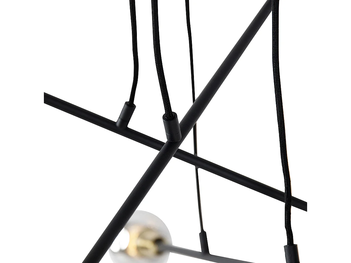 Suspension noire avec laiton et verre fumé 6 lumières - Vidro