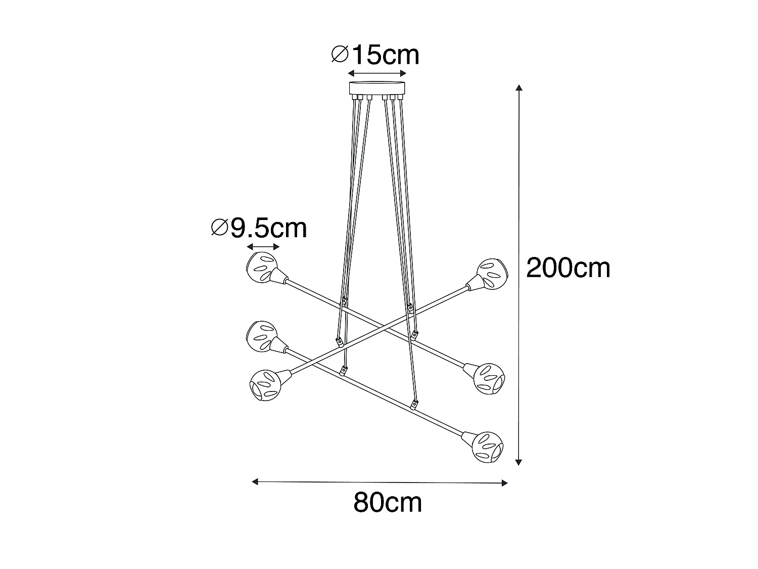 Suspension noire avec laiton et verre fumé 6 lumières - Vidro